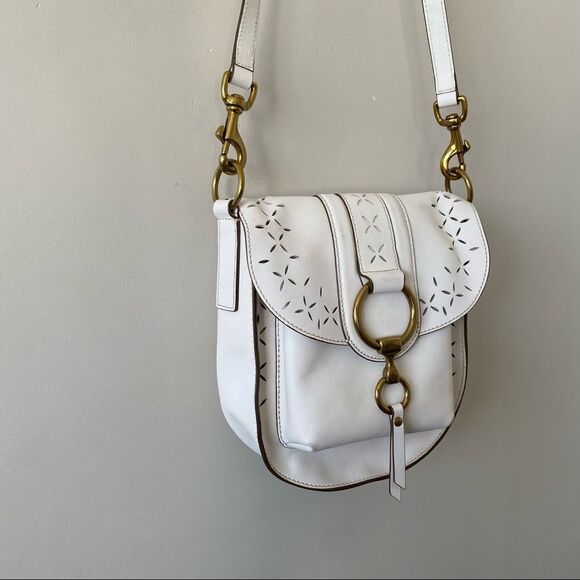 FRYE-ILANA White Perforated Leather Saddle Bag - Picture 7 of 14